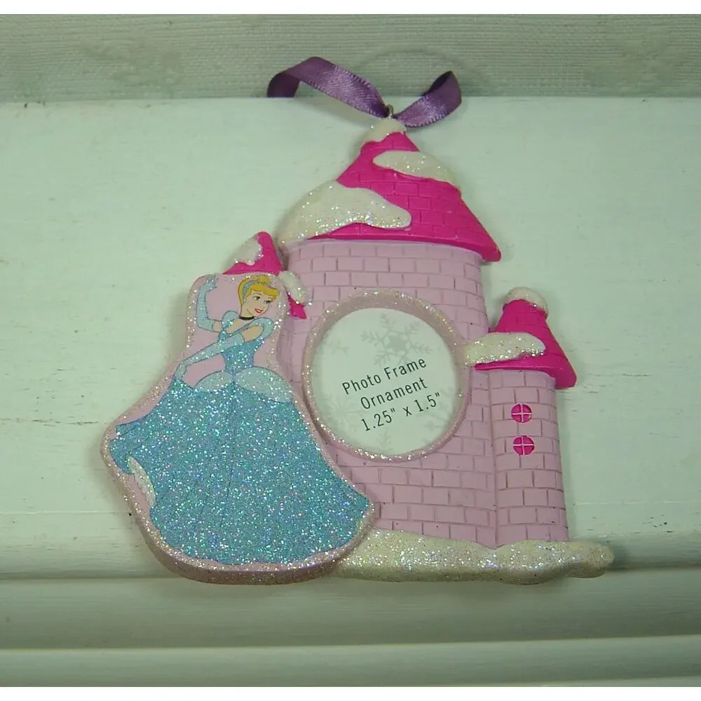 2 DISNEY PRINCESS CASTLE PHOTO HOLDER ORNAMENTS
